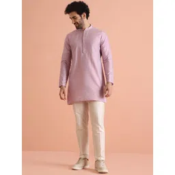 KISAH Men Mandarin Collar Regular Solid Kurta Trouser Set-picture-33