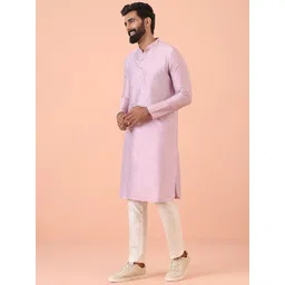 KISAH Men Mandarin Collar Regular Solid Kurta Trouser Set-picture-30