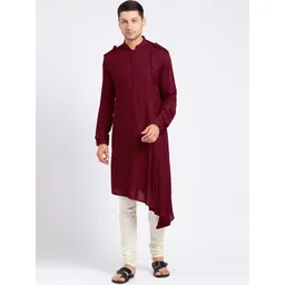 KISAH Men Maroon & Off-White Solid Kurta with Churidar-picture-20