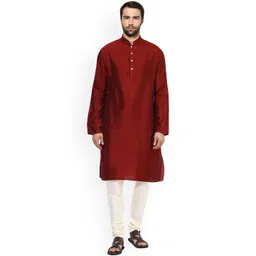 KISAH Men Maroon & White Solid Kurta with Churidar-picture-40