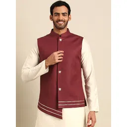 KISAH Men Maroon Solid Nehru Jacket-image-44