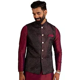 kisah Men Men's Nehru Jacket Navy Blue Ethnic Festive Traditional Waistcoat Cotton, Regular Fit-picture-11