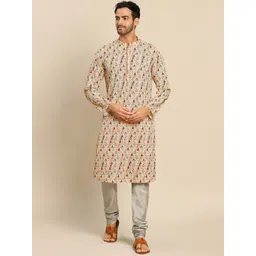 KISAH Men Multicoloured Floral Embroidered Panelled Kurti with Pyjamas-picture-32