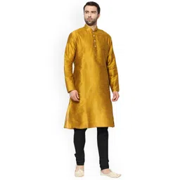 KISAH Men Mustard & Black Solid Kurta with Churidar-picture-28