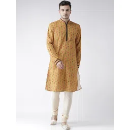 KISAH Men Mustard Yellow Printed Straight Kurta-picture-32