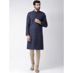 KISAH Men Navy Blue & Gold-Toned Printed Kurta with Churidar-picture-38