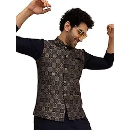 kisah Men Navy Blue Jacquard Jacket-picture-10