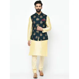KISAH Men Navy Blue Kurta with Churidar & Nehru Jacket-picture-25