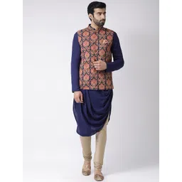 KISAH Men Navy Blue Solid Kurta with Churidar-picture-10