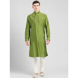 KISAH Men Olive Green Solid Straight Kurta-picture-13