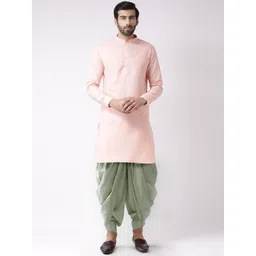 KISAH Men Pink & Sea Green Kurta with Dhoti Pants-image-26