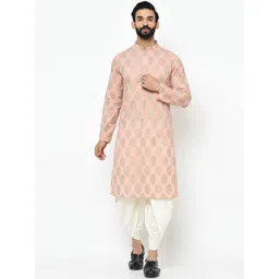 KISAH Men Pink & White Woven Design A-Line Kurta-picture-39