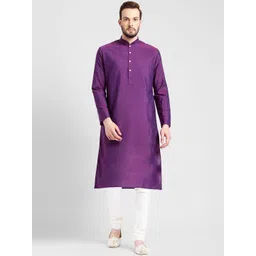 KISAH Men Purple & White Solid Kurta with Churidar-picture-37