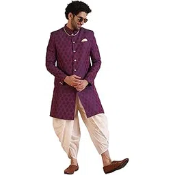 kisah Men Purple Jacquard Woven Design Indo-Western Sherwani Set Indo-Western, Ethnic wear-picture-28