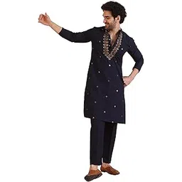 kisah Men Sea Green Solid Straight Kurta Full Sleaves, Knee Length, Straight, Regular Fit, Mandarin Collar Ethnic wear-picture-11