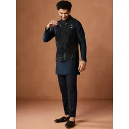 KISAH Men Solid Kurta with Trousers & Nehru Jacket-picture-25