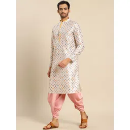 KISAH Men White Floral Embroidered Kurta with Dhoti Pants-picture-31