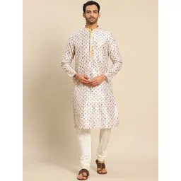 KISAH Men White Floral Printed Embroidered Kurta-picture-33