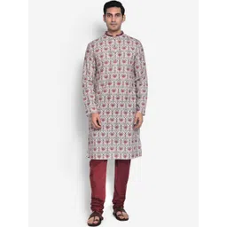 KISAH Men White Floral Printed Kurta with Churidar-picture-36