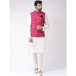 KISAH Men White Kurta with Churidar & Jacket-picture-18