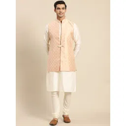 KISAH Men White Kurta with Churidar & Nehru Jacket-picture-15