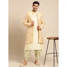 KISAH Men Yellow & Green Sherwani With Dhoti Pants & Kurta-picture-17