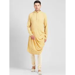KISAH Men Yellow & Off-White Solid Kurta with Churidar-picture-34