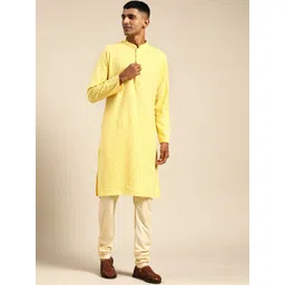 KISAH Men Yellow Ethnic Motifs Printed Kurta with Dhoti Pants-picture-22