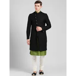 KISAH Men's Black & Off-White Sherwani Set-picture-12