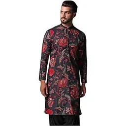 kisah Men's Black Jacquard Cotton Kurta- Regular Fit Long Tunic with Mandarin Collar|Ethnic Wear for Weddings & Festive Occasions-picture-15