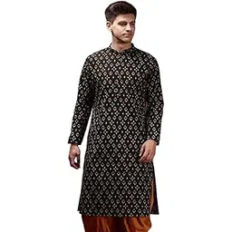 kisah Men's Black Printed Cotton Kurta – Regular Fit Long Tunic with Mandarin Collar | Ethnic Wear for Weddings & Festive Occasions-picture-21