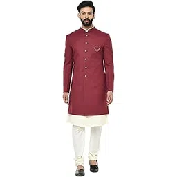kisah Men's Cotton Solid Indowestern Sherwani & Off-White Kurta Pajama Set Ethnic Indian Wear for Weddings & Festive Ocassions-picture-10