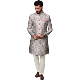 kisah Men's Indo-Western Sherwani Trouser Set, Multi Silk Blend, Printed Regular Fit Mandarin Collar Long Sleeves-picture-55