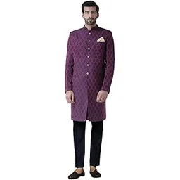 kisah Men's Indo-Western Sherwani, Yellow Silk Blend, Jacquard Mandarin Collar Regular Fit Long Sleeves-picture-39