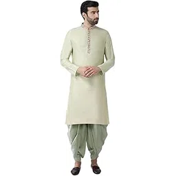 kisah Men's Kurta Churidar Set, Pink Cotton Blend, Embroidered Regular Fit Mandarin Collar Long Sleeves-picture-36