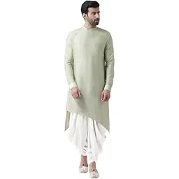 kisah Men's Kurta Dhoti Set, Green Cotton Blend, Solid Dyed Mandarin Collar Regular Fit Long Sleeves-picture-35