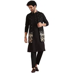 kisah Mens Kurta Jacket Trouser Set|Cotton Blend Fabric Embroidered Pattern Mens Ethnic Wear Kurta Set|Regular Fit Mandarin Collar Long Sleeves-picture-14