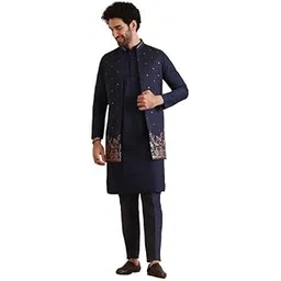 kisah Mens Kurta Jacket Trouser Set|Cotton Blend Fabric Embroidered Pattern Mens Ethnic Wear|Mandarin Collar Long Sleeves-picture-13
