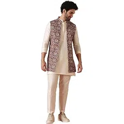 kisah Mens Kurta Jacket Trouser Set|Cotton Blend Fabric Printed Pattern Mens Ethnic Wear|Regular Fit Mandarin Collar Long Sleeves-picture-23
