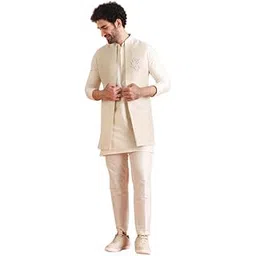 kisah Mens Kurta Jacket Trouser Set|Silk Blend Fabric Stylish Woven Design Pattern Mens Ethnic Wear|Regular Fit Mandarin Collar Long Sleeves-picture-38