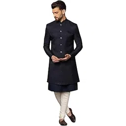 kisah Mens Kurta Sherwani Churidar Set Silk Blend Jacquard, Indo-Western Ethnic Wear for Men-picture-12