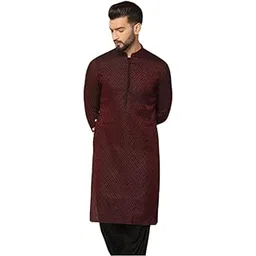 kisah Men's Maroon & Black Jacquard Silk Blend Kurta- Regular Fit Long Tunic with Mandarin Collar|Ethnic Wear for Weddings & Festive Occasions-picture-25
