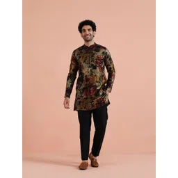 KISAH Men's Multi-Color Art Silk Mid Kurta Floral Printed Festive Kurta-picture-11