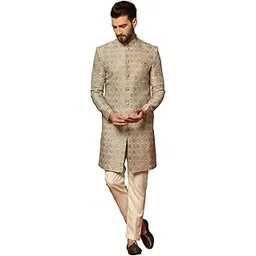 kisah Men's Multicolor Sherwani Trousers Set, Indo-Western, Cotton Full Sleaves, Knee Length, Straight, Regular Fit, Mandarin Collar Ethnic wear-picture-34