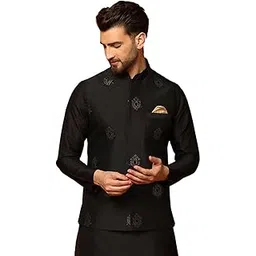 kisah Men's Nehru Jacket Black Ethnic Festive Traditional Waistcoat Cotton, Regular Fit-picture-27