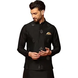 kisah Men's Nehru Jacket Black Ethnic Festive Traditional Waistcoat Cotton, Regular Fit-picture-26