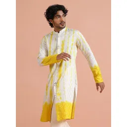 KISAH Ombre Dyed Mandarin Collar Thread Work Chanderi Cotton Kurta-picture-38