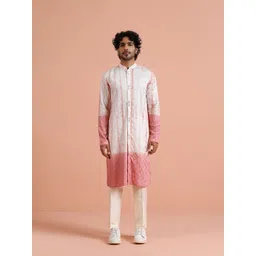 KISAH Ombre Dyed Mandarin Collar Thread Work Chanderi Cotton Kurta-picture-41