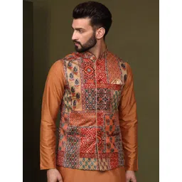 KISAH Printed Nehru Jackets With Pocket Square-picture-36