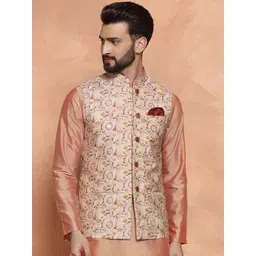 KISAH Printed Nehru Jackets With Pocket Square-picture-22